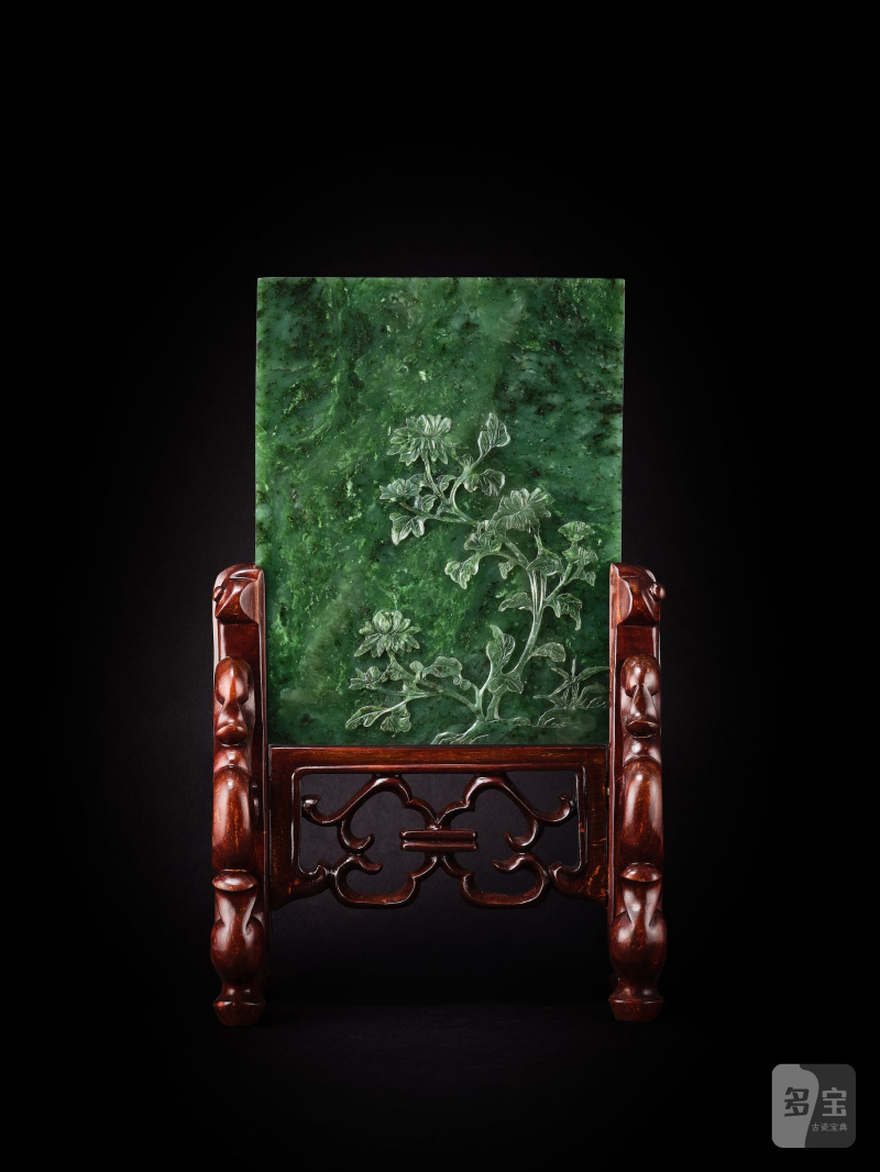 清十九世紀　碧玉人物仙家祝壽圖插屏一對 | A PAIR OF SPINACH GREEN JADE 'FIGURES IN LANDSCAPE' PANELS - 图9